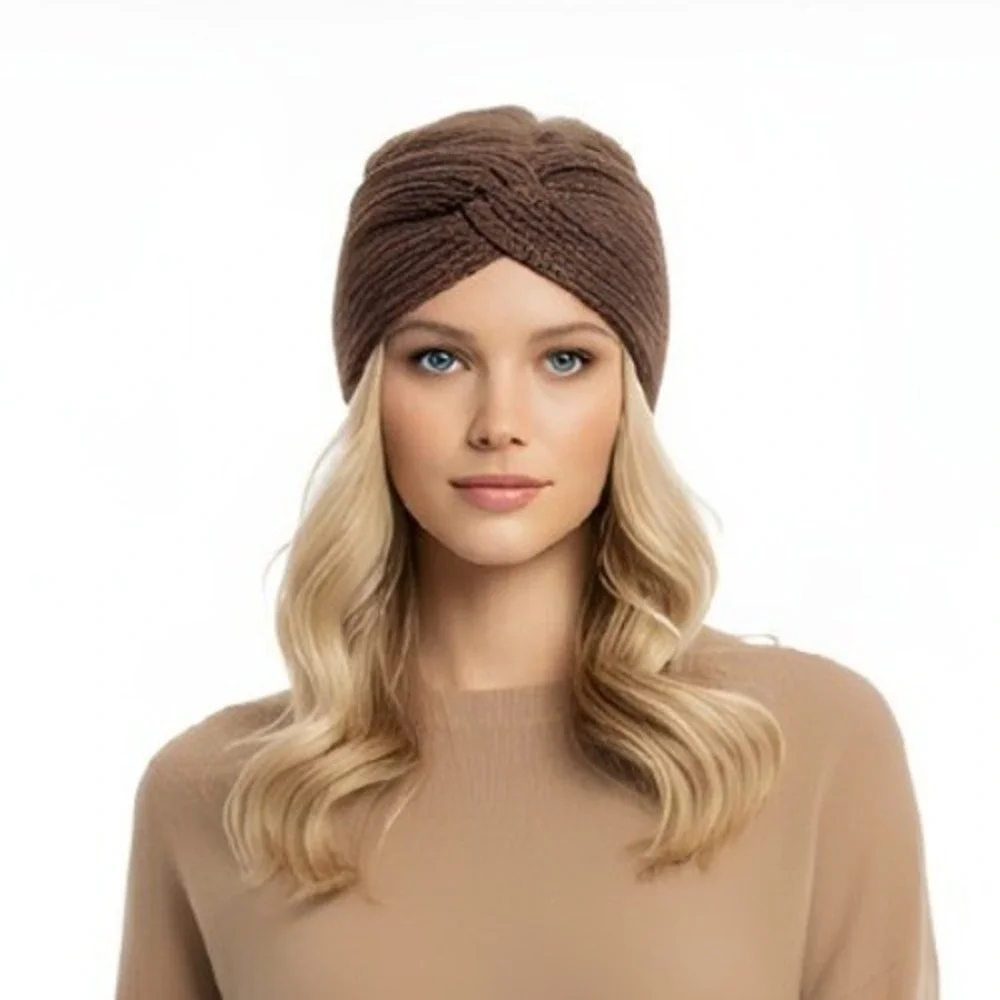 Dark Green Knit Head Band Woman One Size